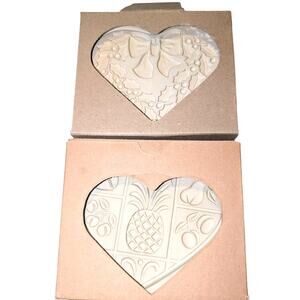 Pampered Chef Stoneware Cookie Molds Summer Wreath Hospitality Heart NIP Retired